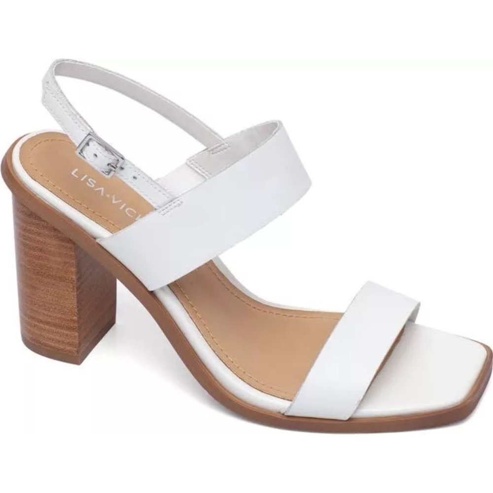 Lisa Vicky 8.5 White and Brown Chunky Heels